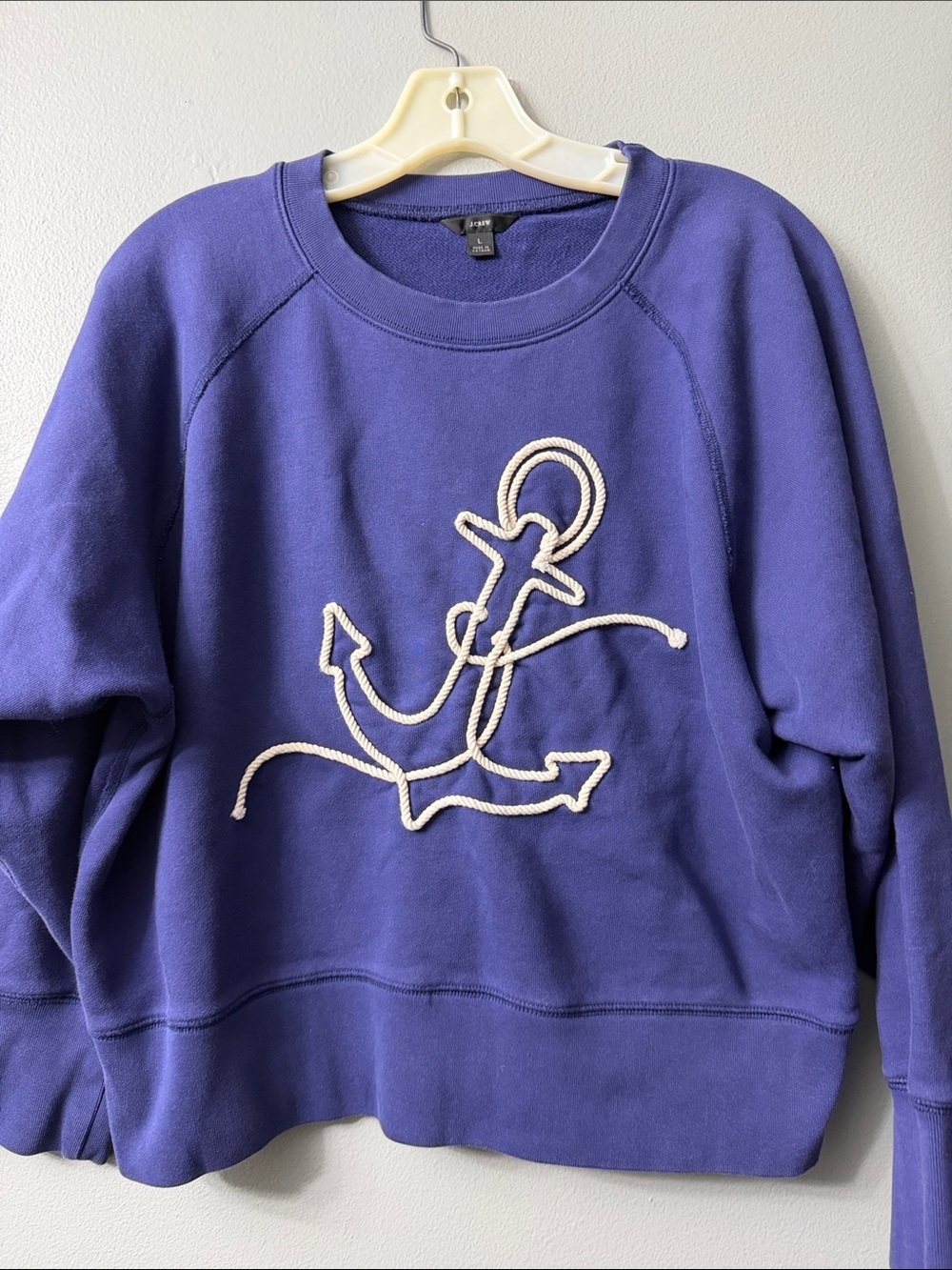 J.Crew Anchor sweatshirt original cotton terry Purple Anchor Rope Embroidered L
